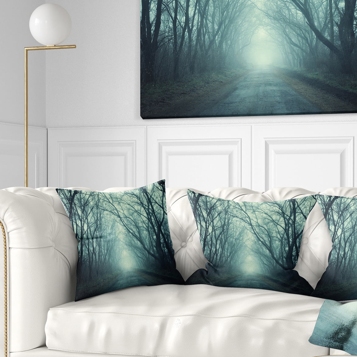 Designart Scary Forest with Green Light - Landscape Photography Throw Pillow - 16x16