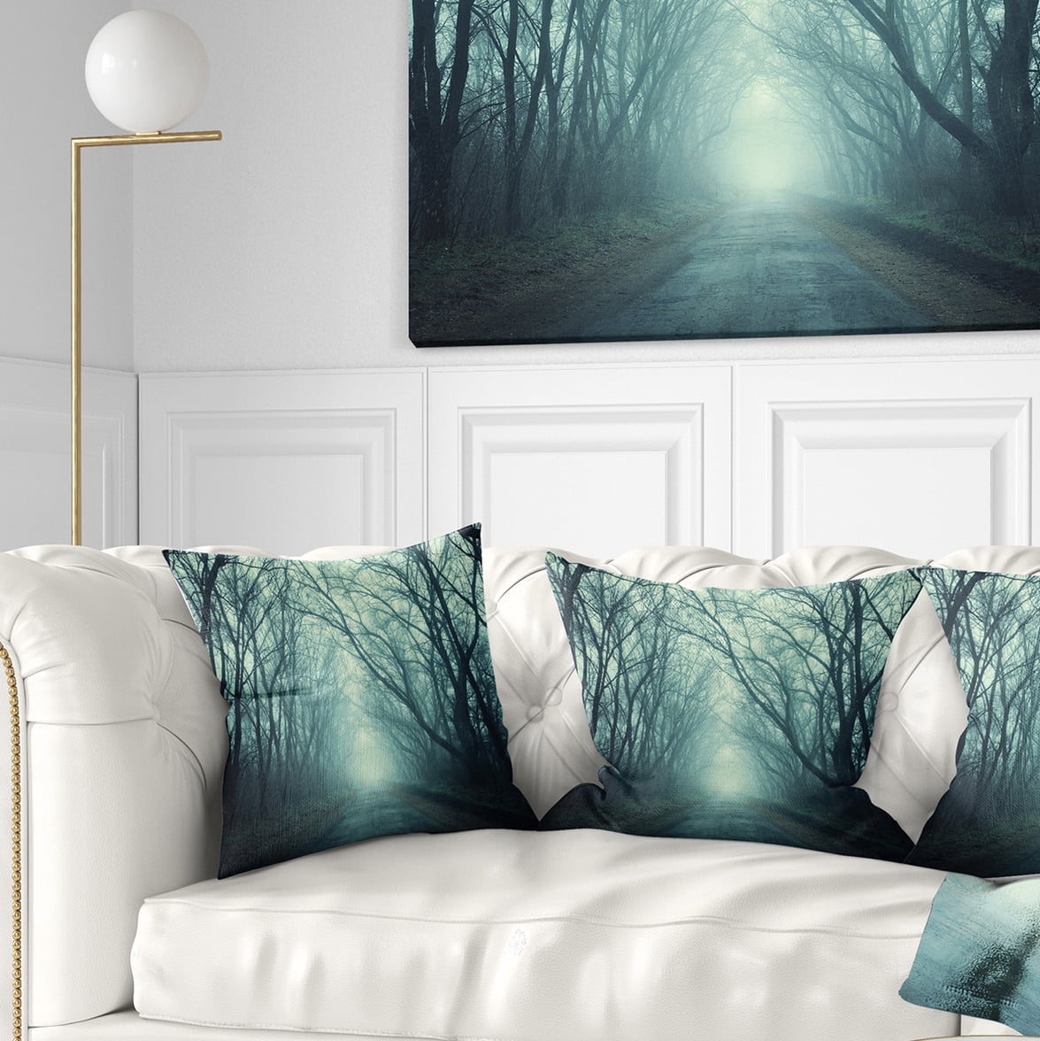 Designart Scary Forest with Green Light - Landscape Photography Throw Pillow - 18x18