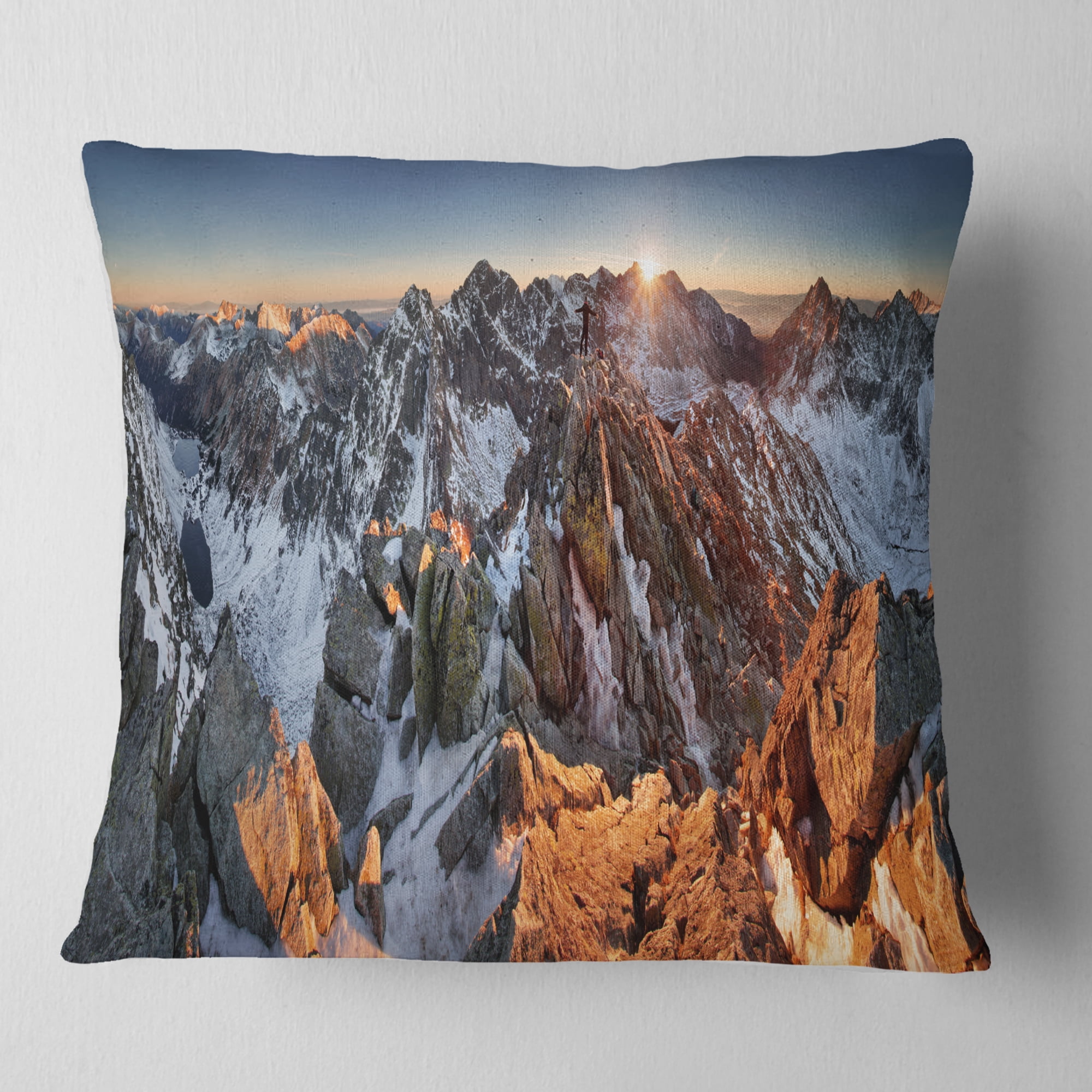 Designart Scenery of High Mountain with Lake - Landscape Printed Throw Pillow - 16x16