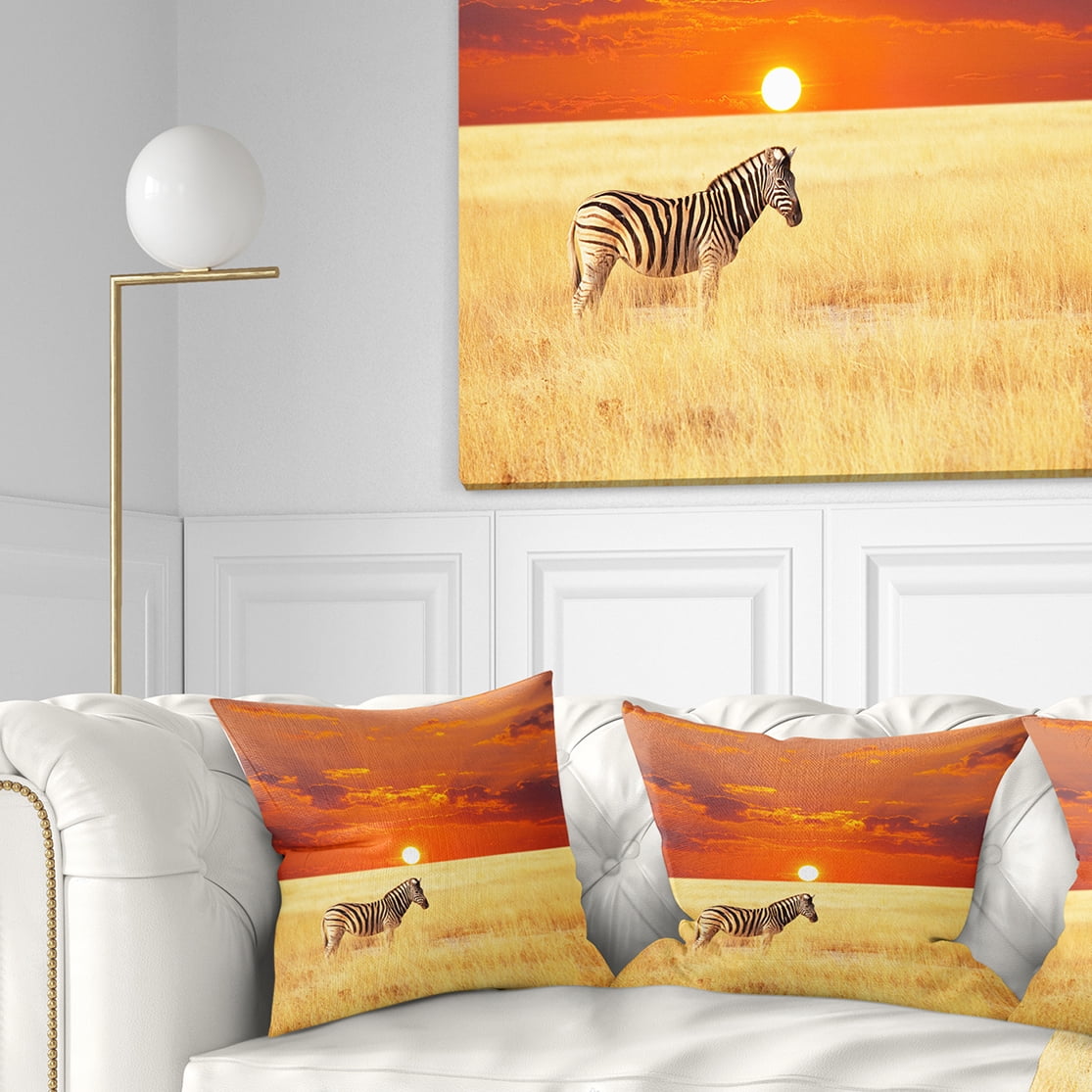 Designart Scenic African View with Zebra - Landscape Printed Throw Pillow - 16x16