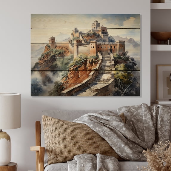Designart "Scenic Asian Beauty III" Chinese Print on Natural Pine Wood