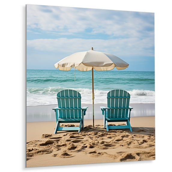 Designart "Scenic Beach Chairs III" Nautical & Beach Metal Art Living Room