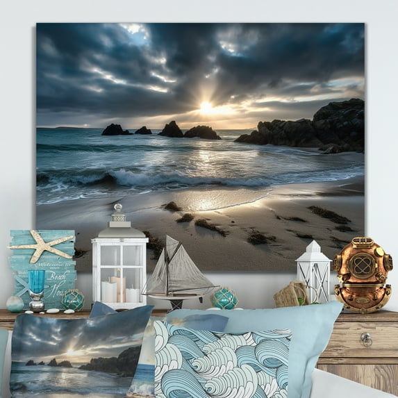 Designart "Scenic Beauty of Porthcothan Bay III" Modern Landscape Beach Metal Wall Art Prints