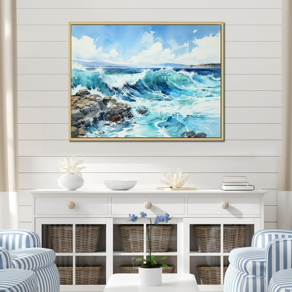 Designart "Scenic Blue Ocean In Motion" Ocean Floater Framed Canvas Prints