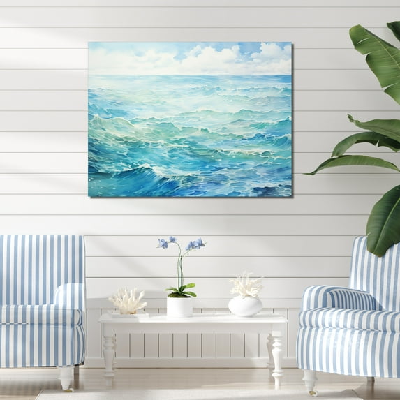 Designart "Scenic Blue Ocean In Motion V" Ocean Canvas Wall Art