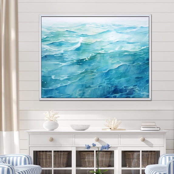 Designart "Scenic Blue Ocean In Motion VI" Ocean Floater Framed Canvas Prints