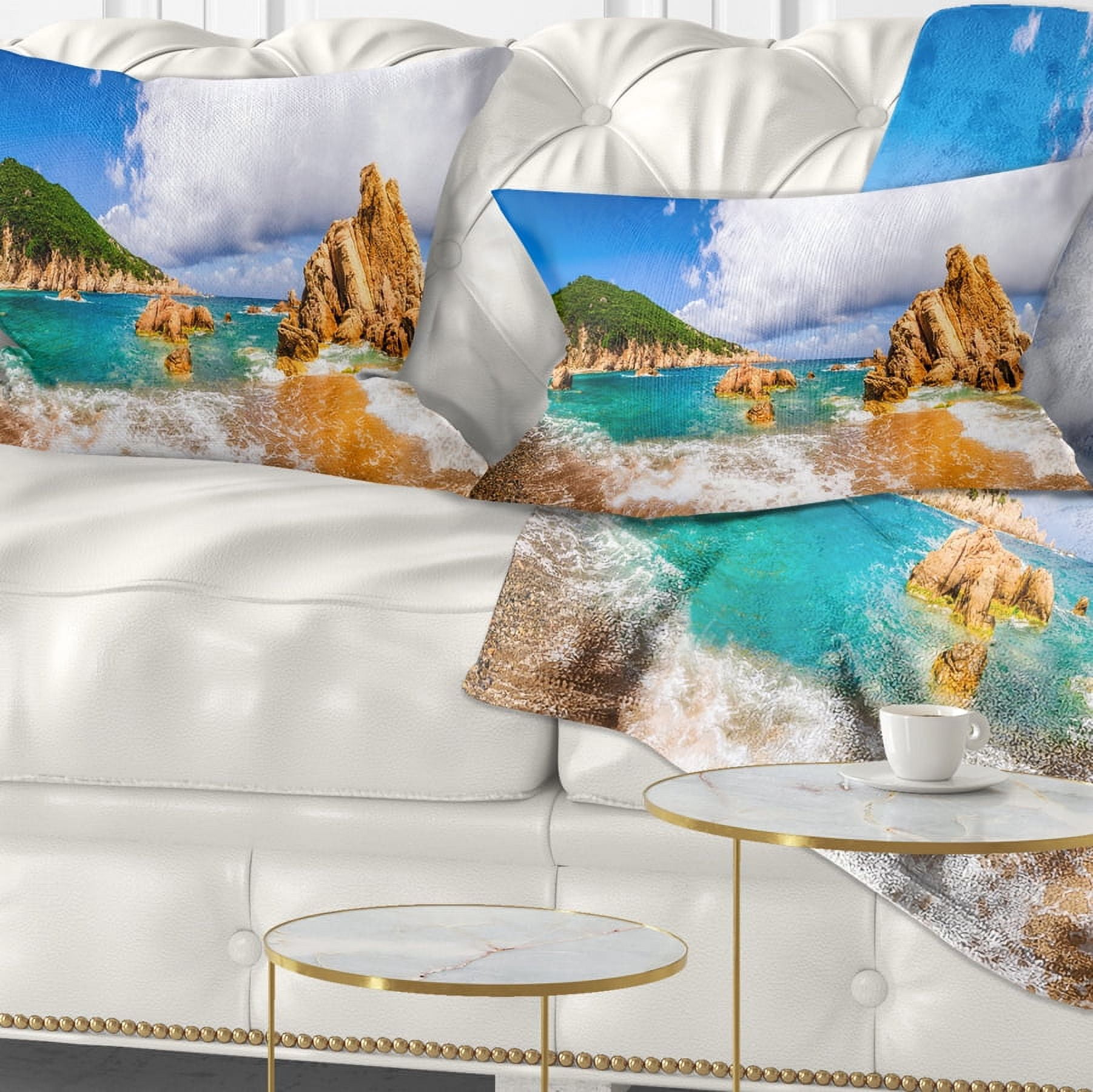 Designart Scenic Costa Paradiso - Seashore Photo Throw Pillow - 12x20