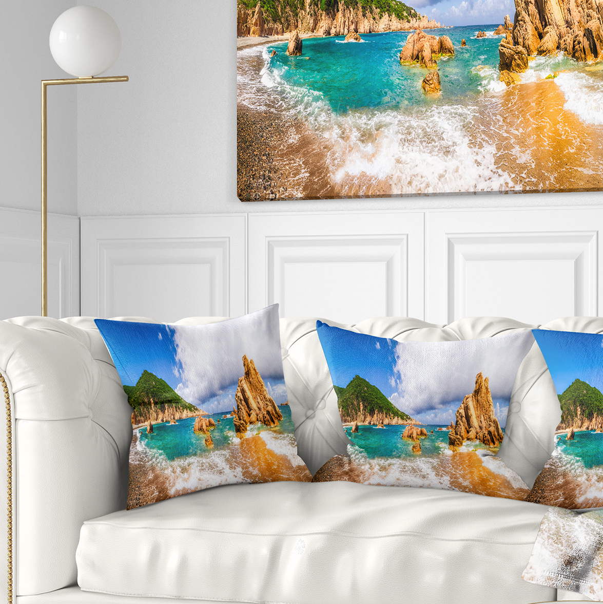 Designart Scenic Costa Paradiso - Seashore Photo Throw Pillow - 16x16