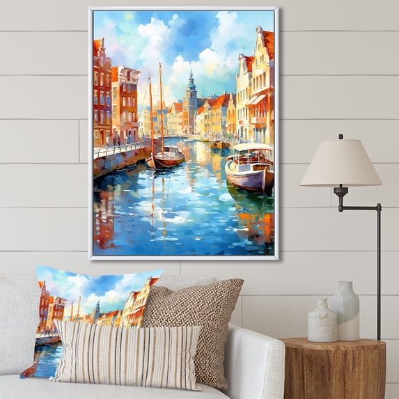 Designart "Scenic Harbor In Italy I" Italy Floater Framed Canvas Wall Art