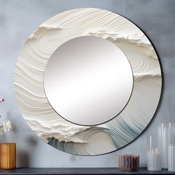 Designart "Scenic Photo of Beach Waves I" Coastal Waves Rund Mirror For Wall Decor - Large White Round Print Mirror - Round Coastal Mirror - Wall Mounted Round Large Mirror - 23" x 23"
