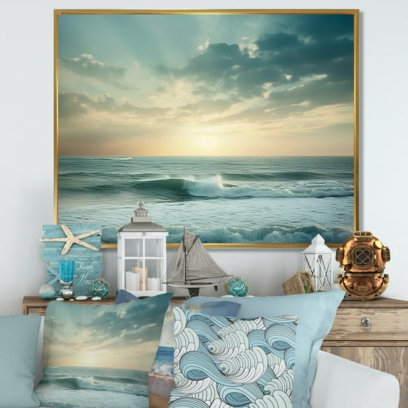 Designart "Scenic View Of Coastal Waves" Coastal Waves Floater Framed Wall Decor
