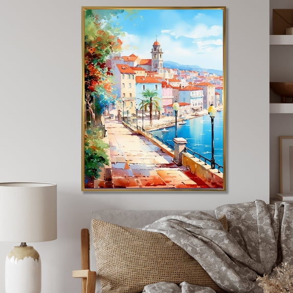 Designart "Scenic Views Of Italy IV" Italy Floater Framed Wall Art Living Room