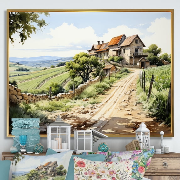 Designart "Scenic Vineyard Elegance II" Vineyard Floater Framed Wall Art Prints