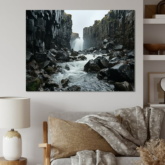 Designart "Scenic Waterfall By The River" Waterfall Wall Art Prints