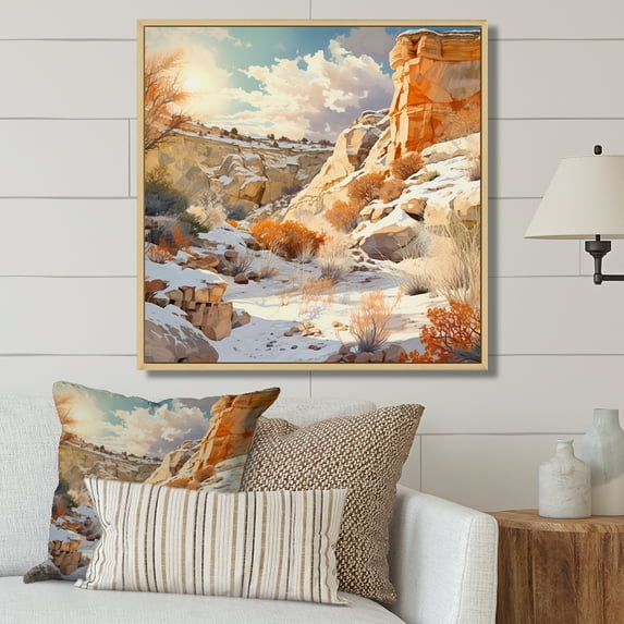 Designart "Scenic Winter View Of The Canyon" Canyon Floater Framed Wall Art Living Room