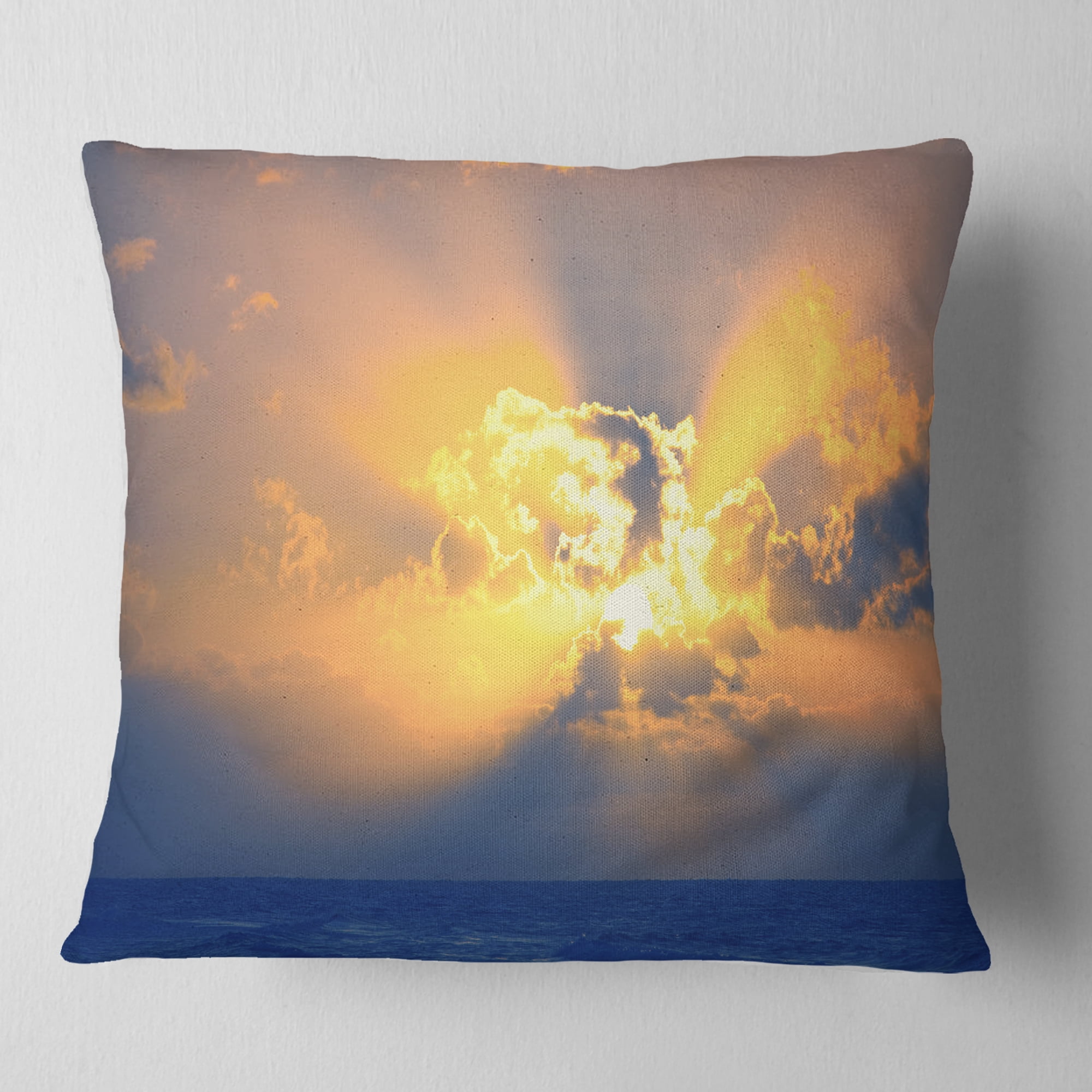 Designart Scenic Yellow Sunset in Ocean - Landscape Printed Throw Pillow - 16x16