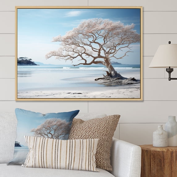 Designart "Scenic horizon Coastal Serenity I" Coastal Ocean Floater Framed Canvas Wall Art