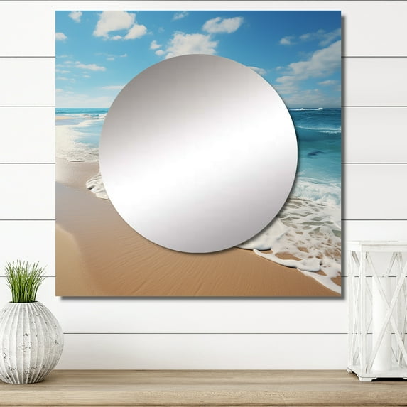Designart "Scenic horizon Coastal Serenity VI" Landscapes Square Mirror Wall Decor Coastal - Large Turquoise Square Bathroom Mirror - Square Printed Wall Mirror Art
