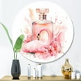 thumbnail image 1 of Designart "Scented Treasures Pink Perfume IV" Fashion Perfume Metal Round Art Print, 1 of 5