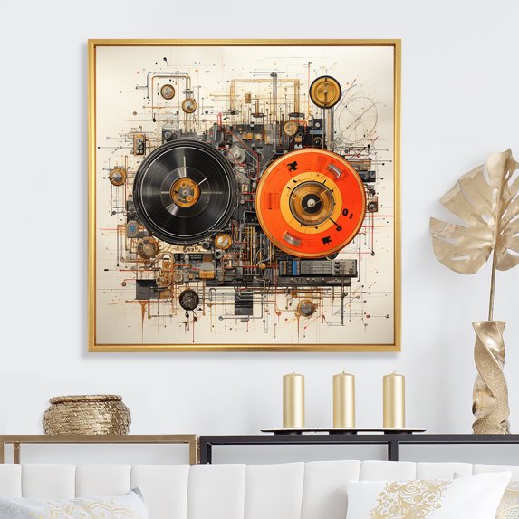 Designart "Schematic Sketch Sasquatch I" Vinyl Records Floater Framed Canvas Prints