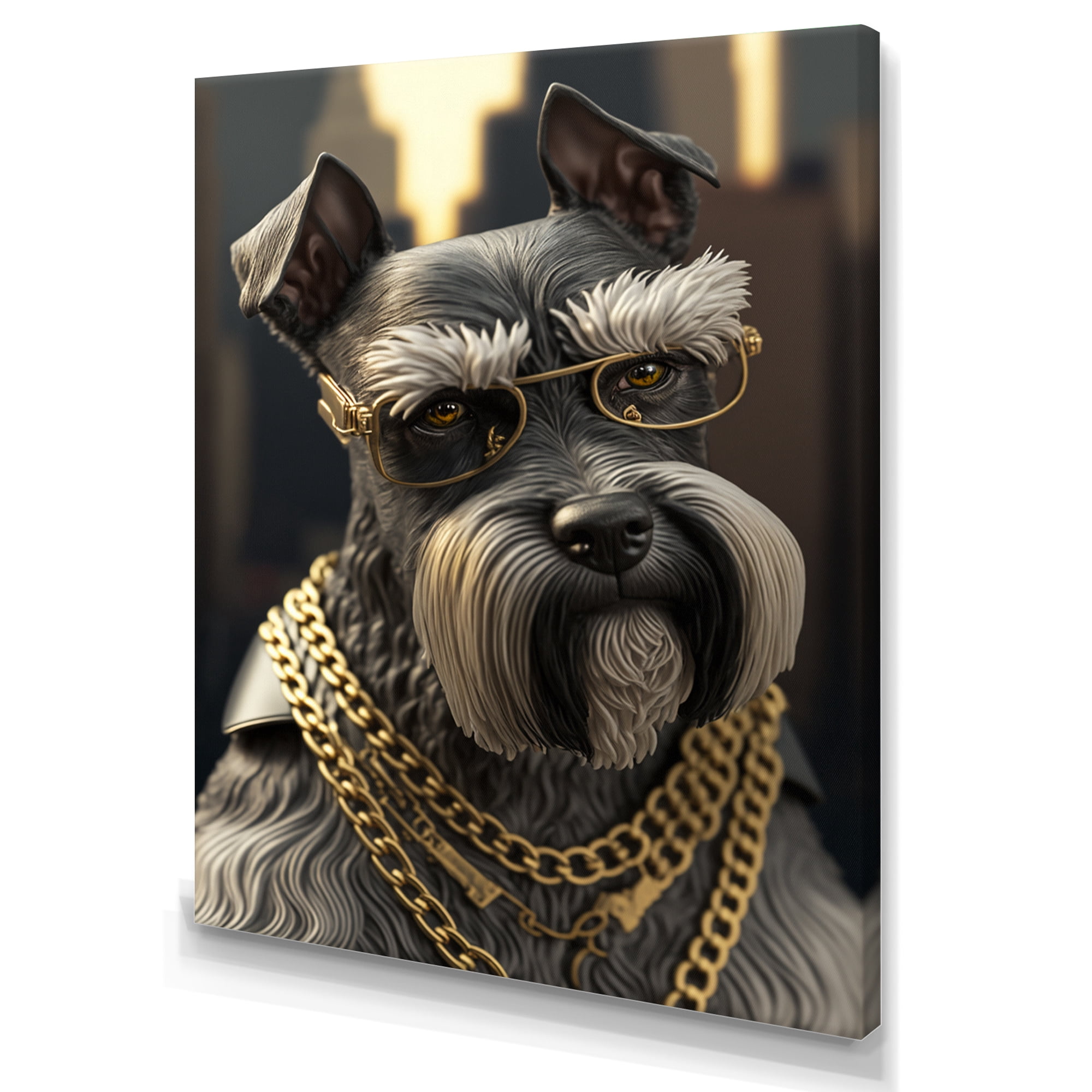 Designart Schnauzer Gangster in NYC I Canvas Wall Art
