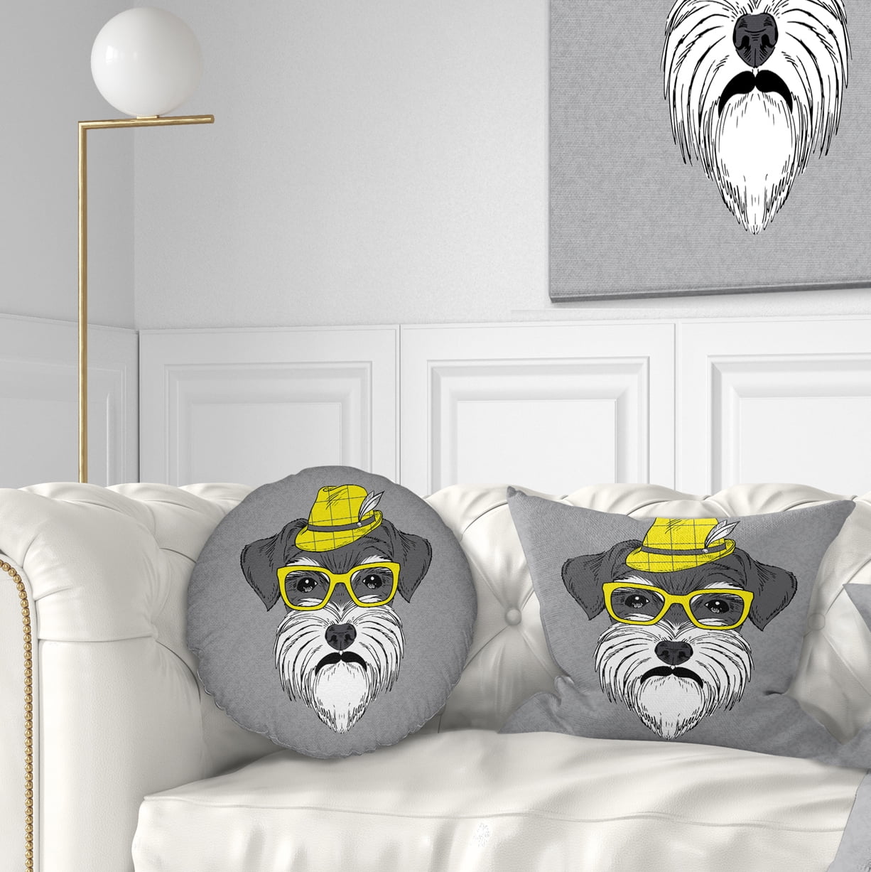 Designart Schnauzer with Hat and Glasses - Contemporary Animal Throw Pillow - 12x20