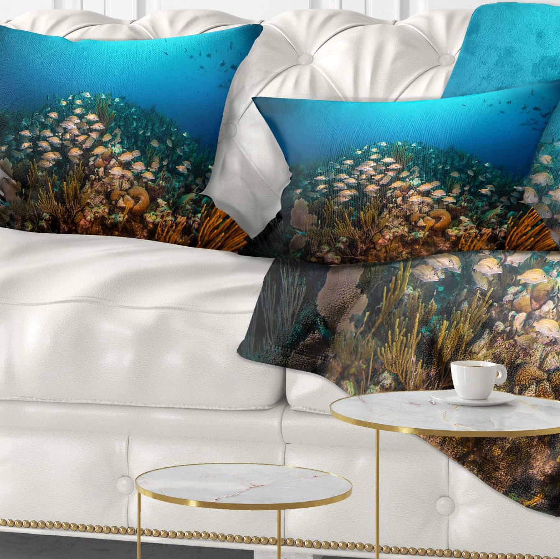 Designart School of Grunts Swimming in Water - Landscape Printed Throw Pillow - 12x20