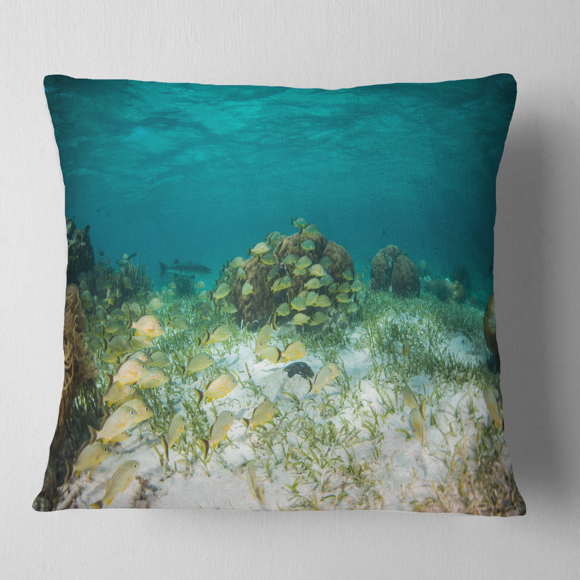 Designart School of Grunts with Baracuda - Seashore Throw Pillow - 18x18
