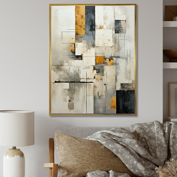 Designart "Sci-Fi Minimalism Art In Grey And Yellow" Other World Cultures Floater Framed Wall Art Living Room