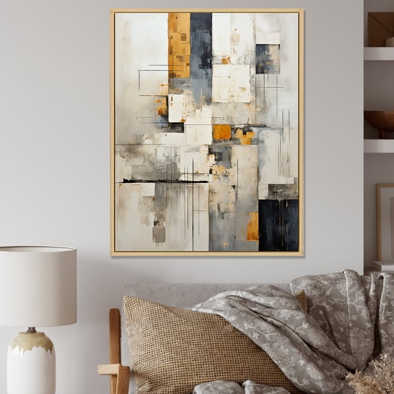 Designart "Sci-Fi Minimalism Art In Grey And Yellow" Other World Cultures Floater Framed Wall Art Living Room