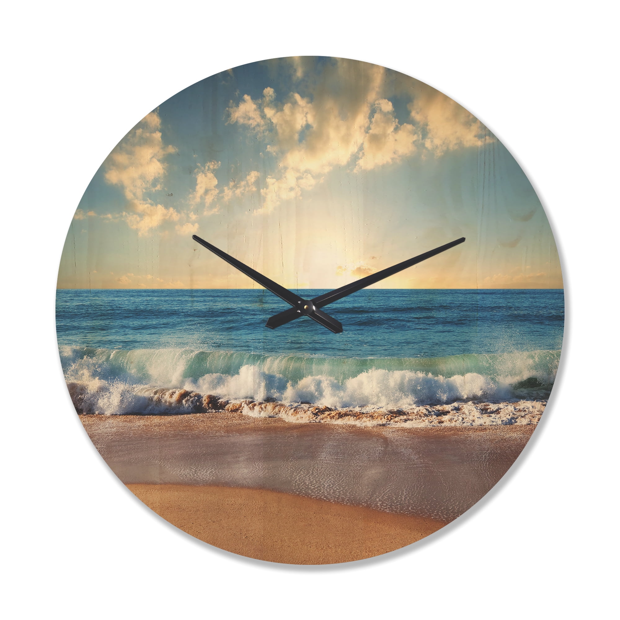 Designart 'Sea Beach Sunset ' Modern Wood Wall Clock
