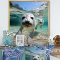 thumbnail image 1 of Designart "Sea Lions at Play - Marine Whispers III" Animals Framed Wall Art - Blue Seal/Sea Lion Hallway Framed Wall Art Decor, 1 of 6