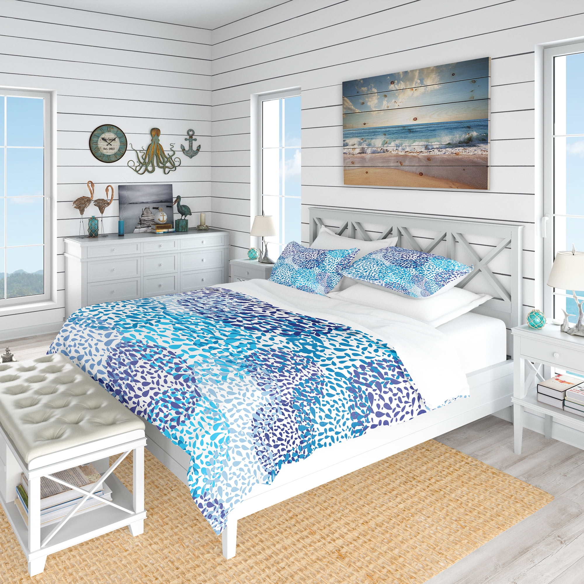 Designart 'Sea Motif Pattern' Nautical & Coastal Duvet Cover Set