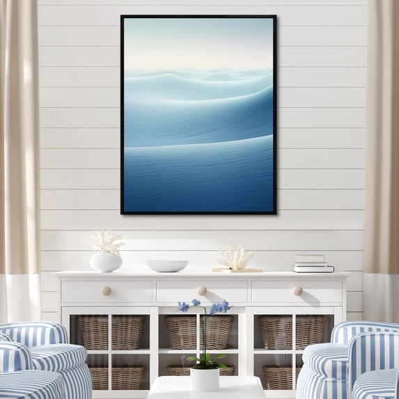 Designart "Sea Murmur In Blue Beach Tranquility I" Coastal Floater Framed Canvas Art Print