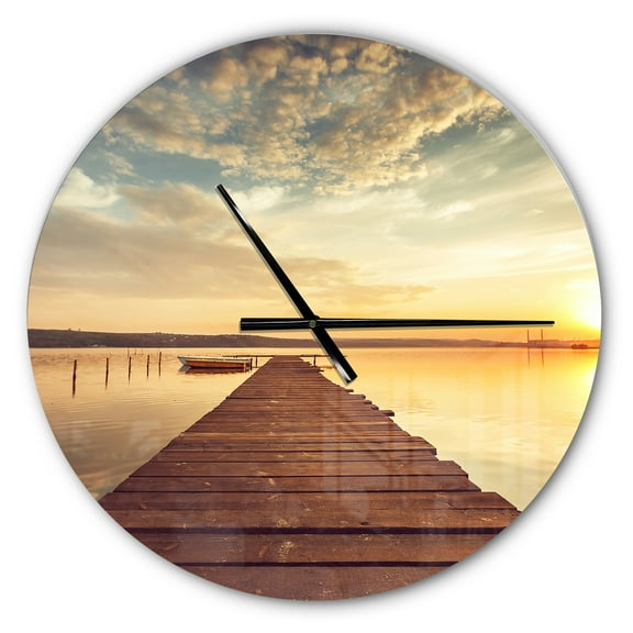 Designart 'Sea Pier under Beautiful Cloudscape ' Farmhouse wall clock