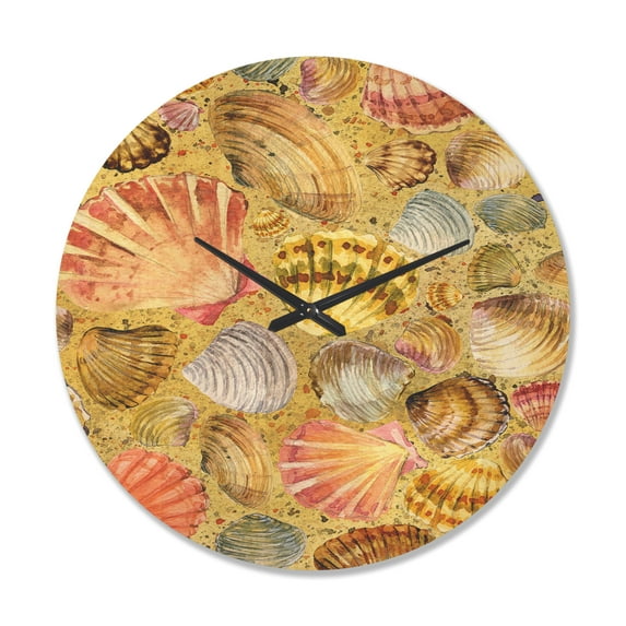 Designart 'Sea Sand and Seashell' Modern Wood Wall Clock