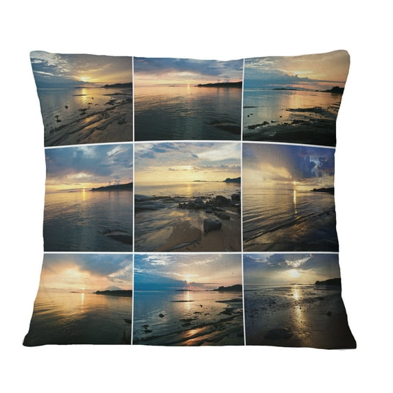 Designart Sea Sunset Collage - Landscape Printed Throw Pillow - 16x16