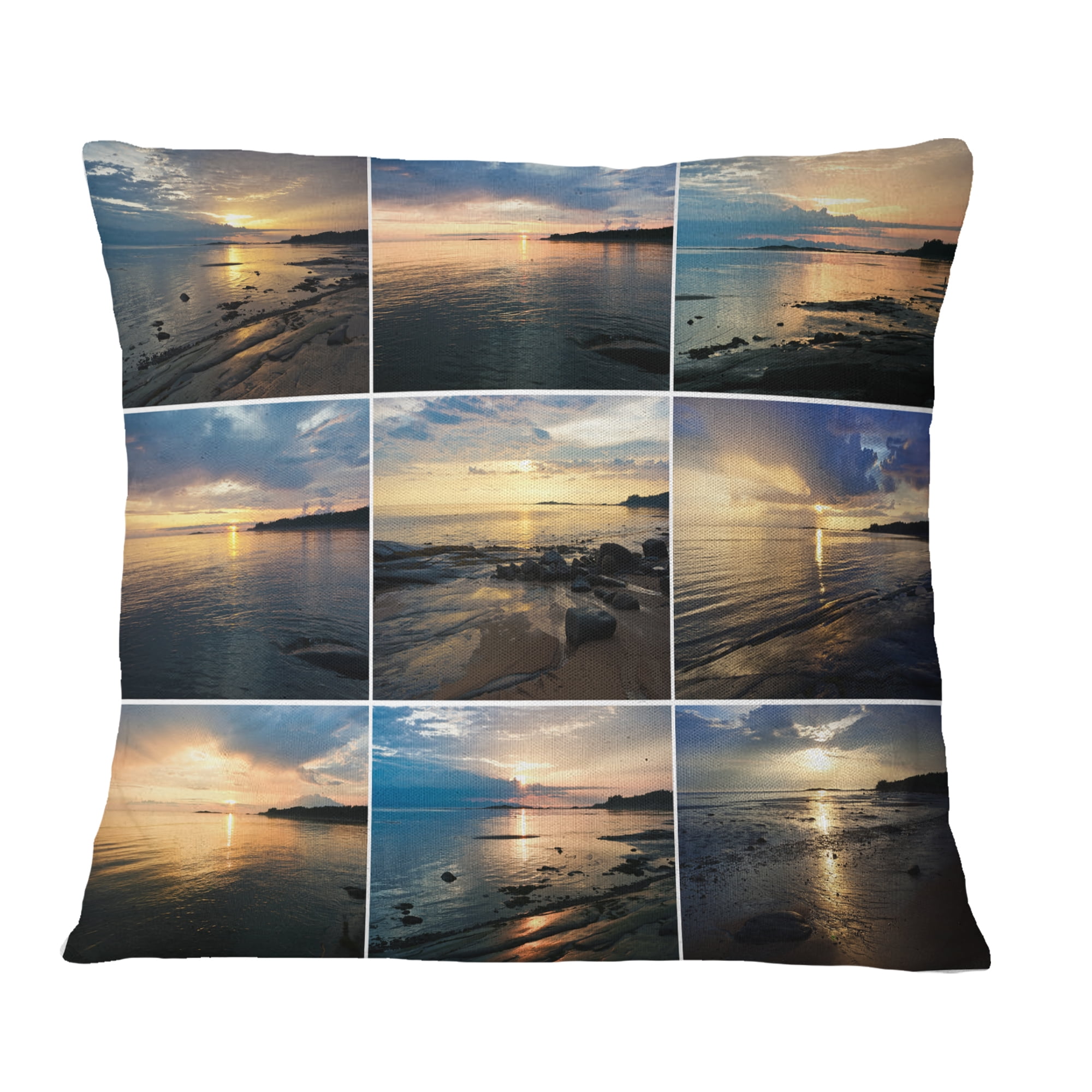 Designart Sea Sunset Collage - Landscape Printed Throw Pillow - 18x18