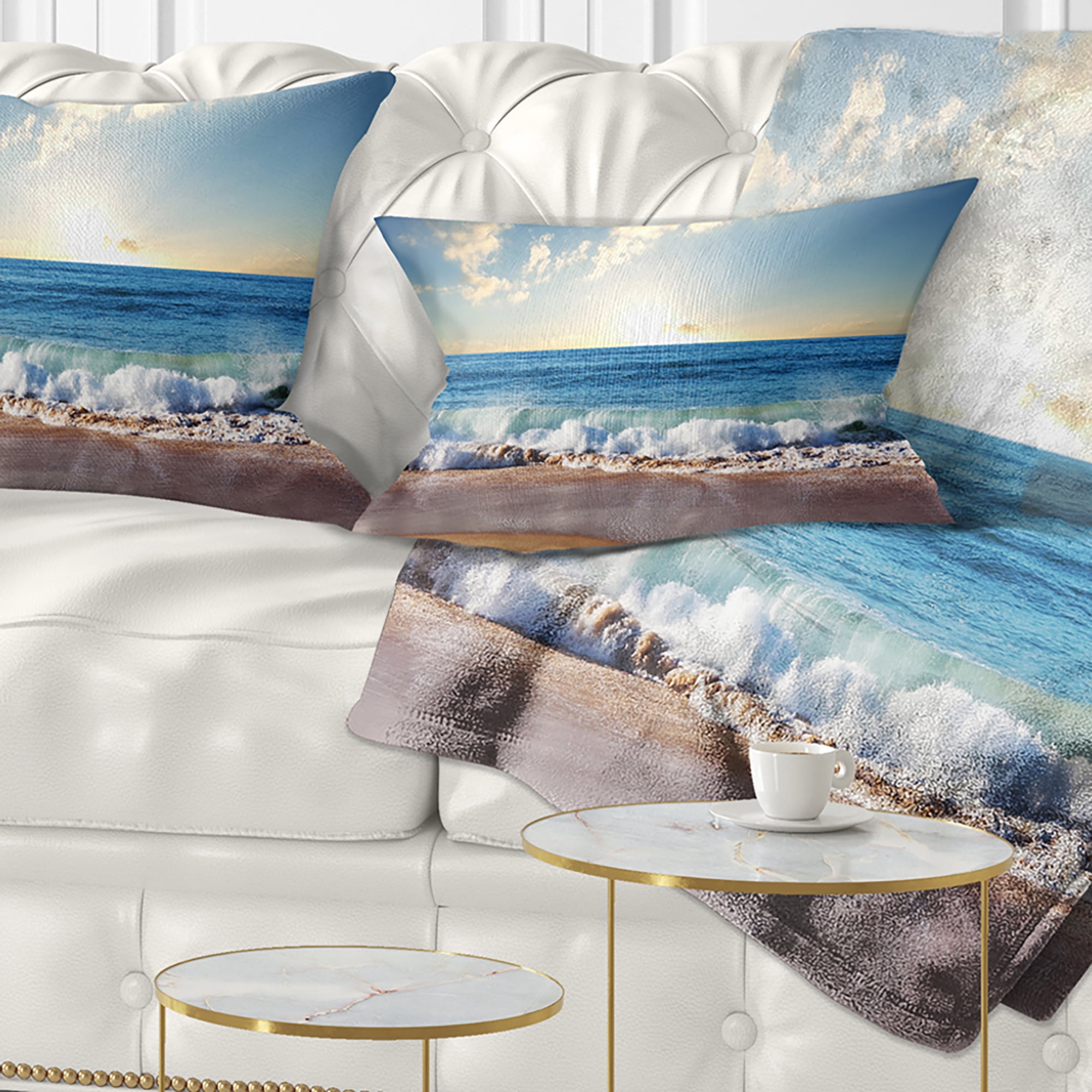 Designart Sea Sunset - Seascape Photography Throw Pillow - 12x20