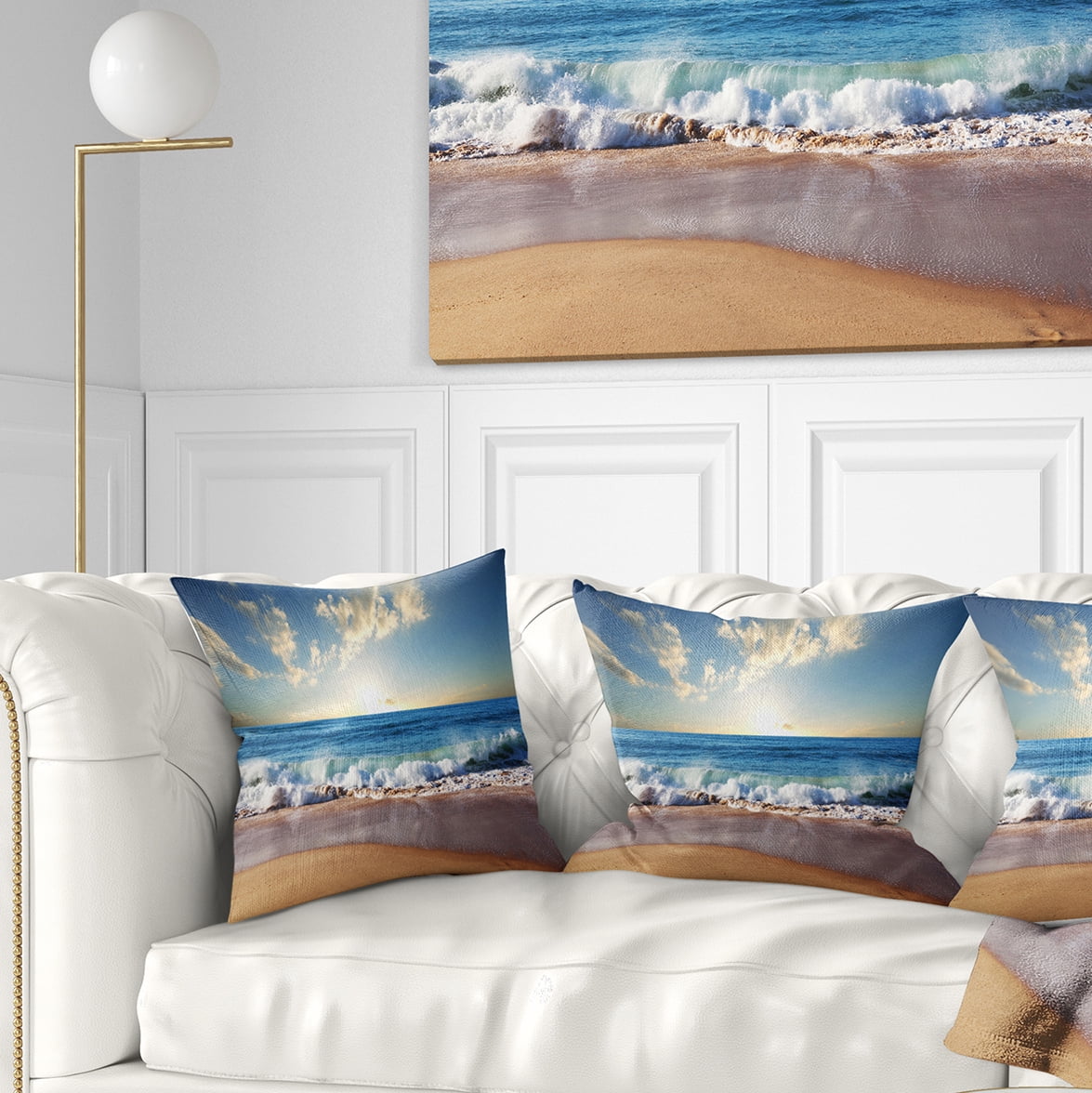 Designart Sea Sunset - Seascape Photography Throw Pillow - 18x18
