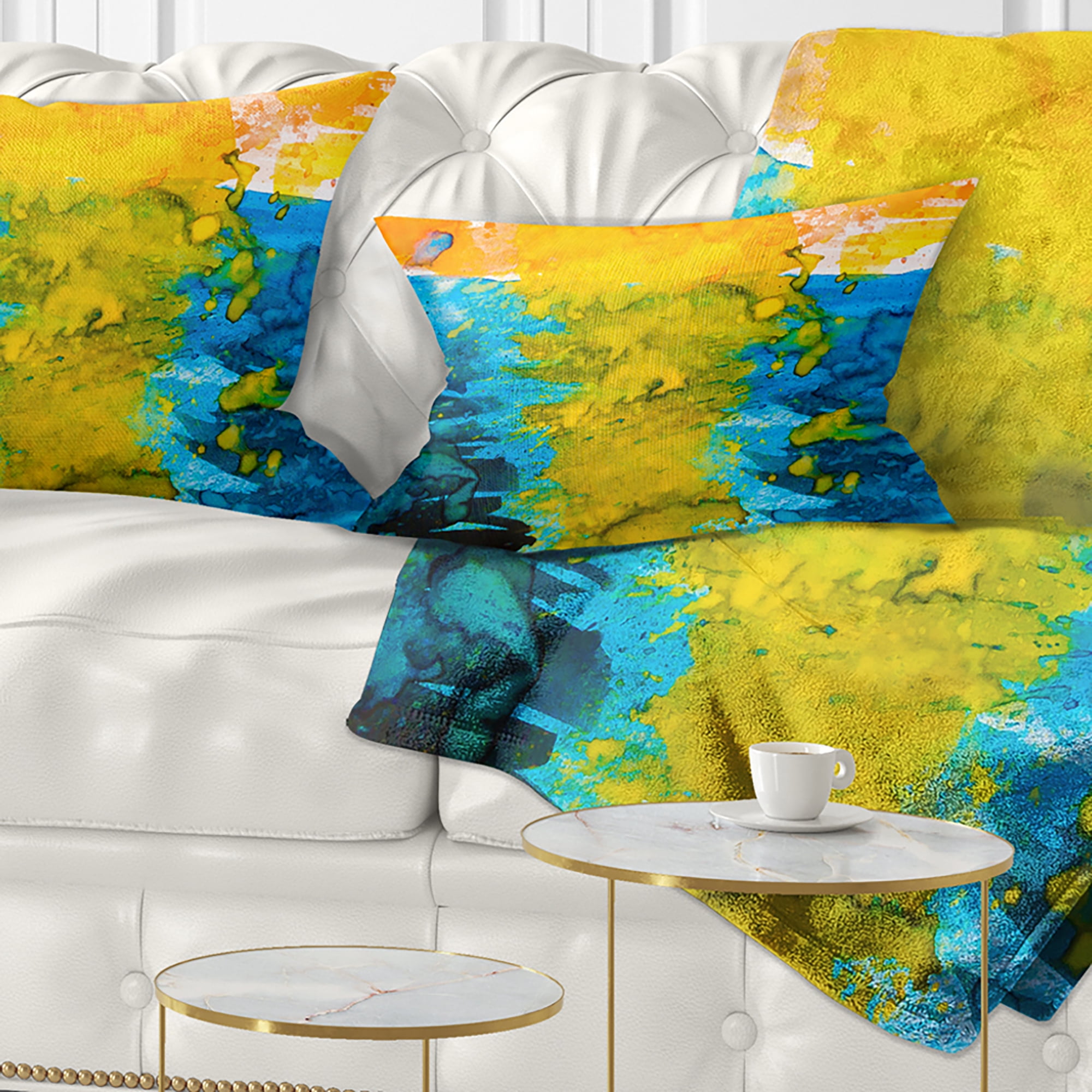 Designart Sea Texture in Yellow Blue - Abstract Throw Pillow - 12x20