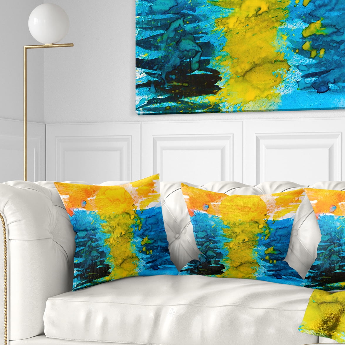 Designart Sea Texture in Yellow Blue - Abstract Throw Pillow - 18x18