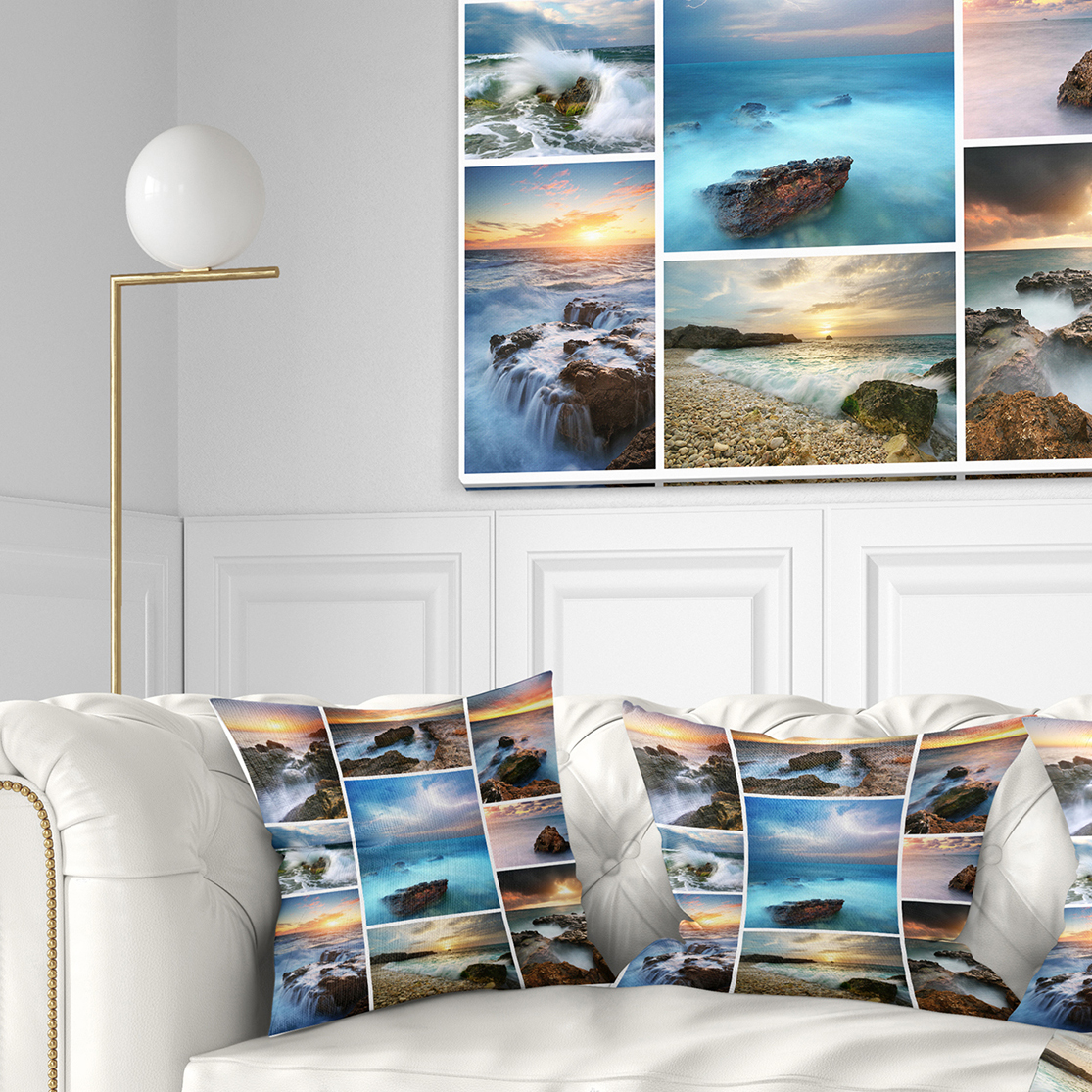 Designart Sea and Shore Collage - Seascape Photography Throw Pillow - 18x18