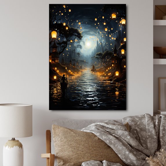Designart "Sea of Lanterns Japanese Festival Celebration II" Cityscapes Canvas Wall Art