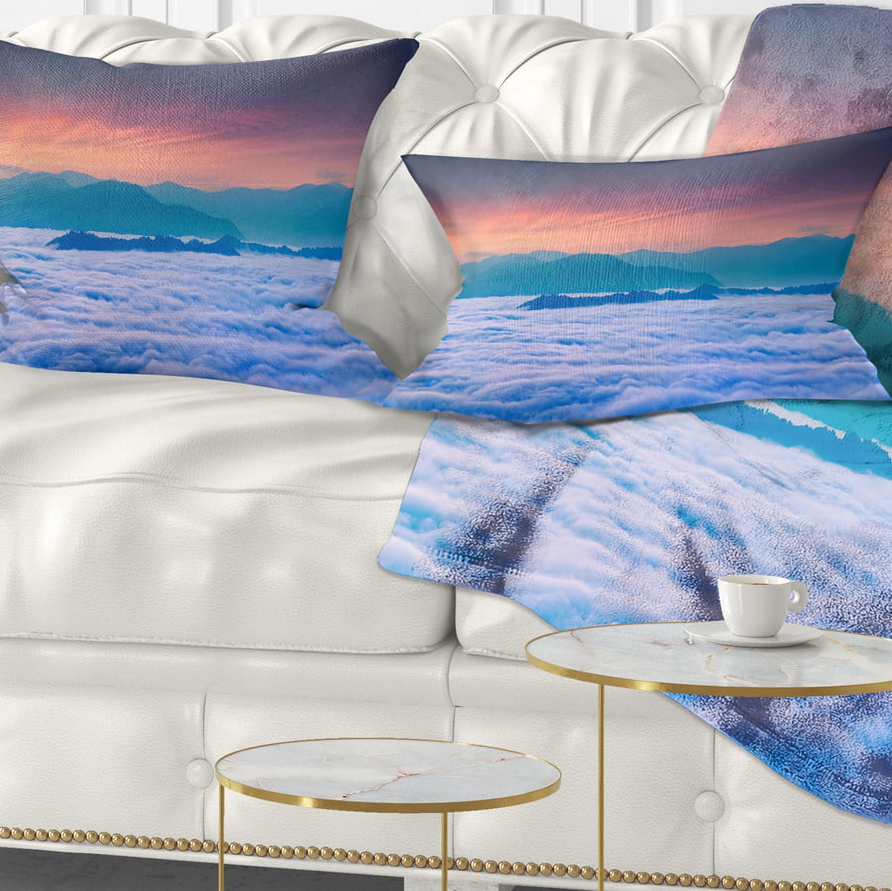 Designart Sea of White Fog and Mountains - Landscape Photography Throw Pillow - 12x20