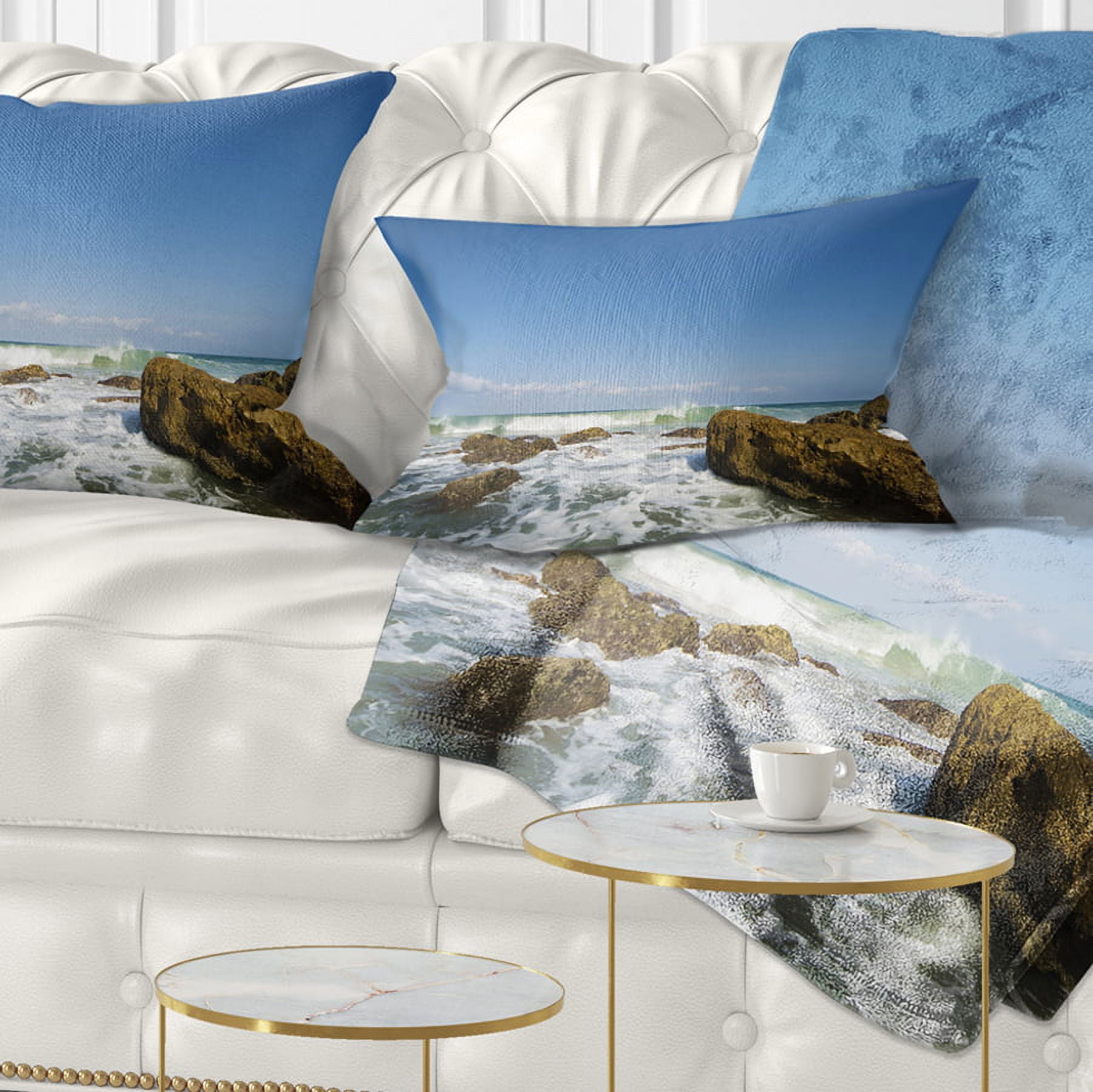 Designart Sea with White Waves - Seascape Throw Pillow - 12x20