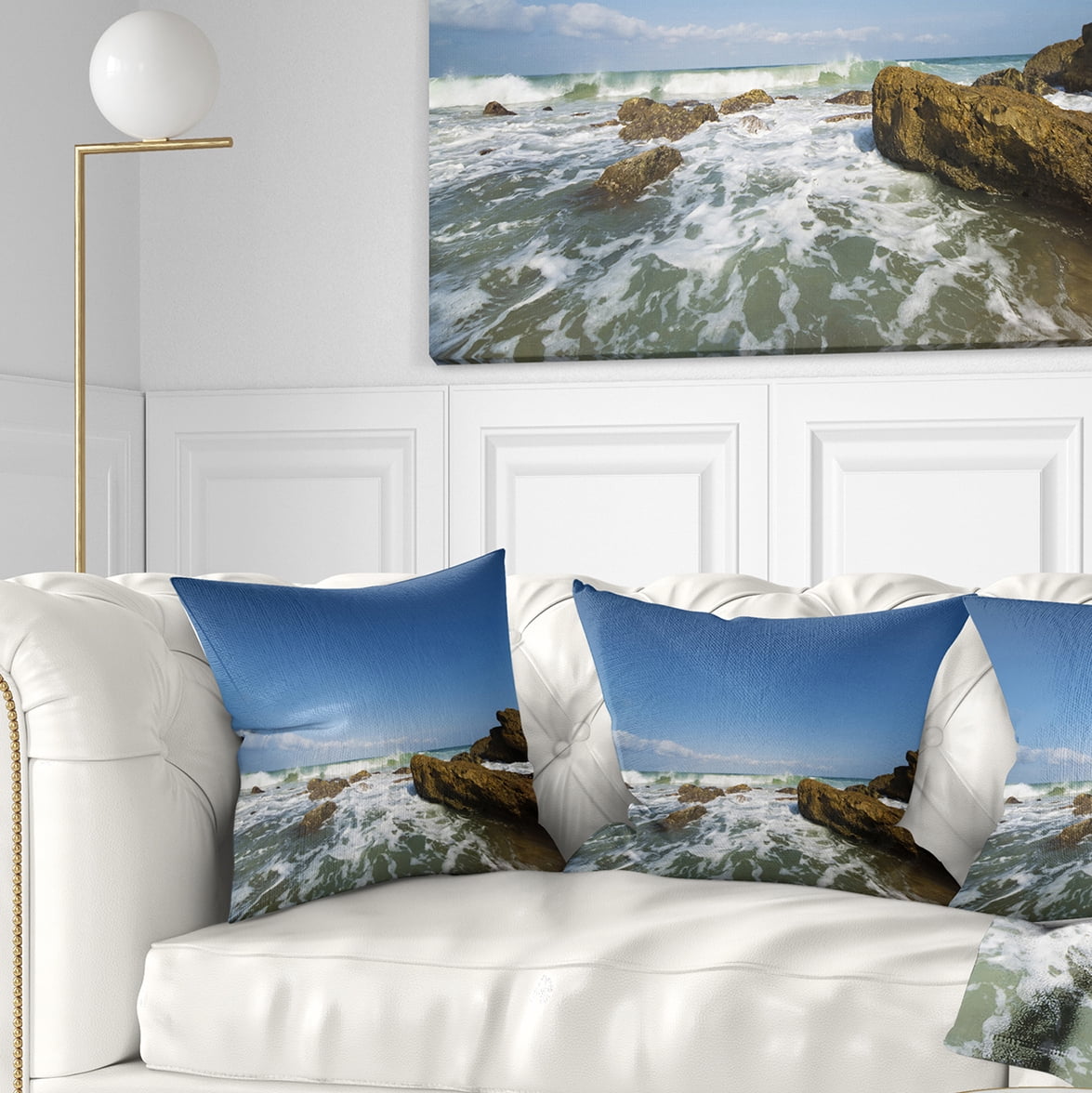 Designart Sea with White Waves - Seascape Throw Pillow - 16x16