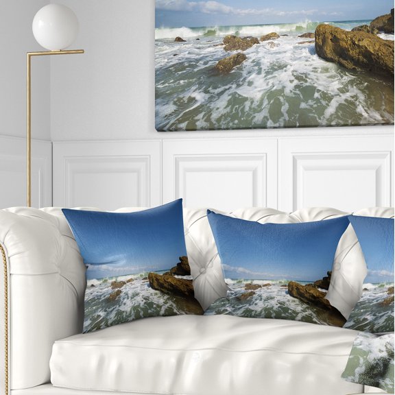 Designart Sea with White Waves - Seascape Throw Pillow - 16x16