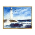 thumbnail image 1 of Designart 'Seagulls With Lighthouse On The Rocky Island' Nautical & Coastal Framed Canvas Wall Art Print, 1 of 5