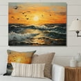 thumbnail image 1 of Designart "Seagulls at Sunset on the Beach" Animals Canvas Art Print, 1 of 5
